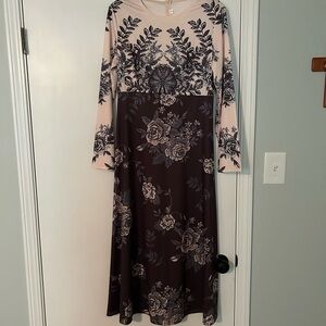 Floral Long Sleeve Dress - Pink and Brown
